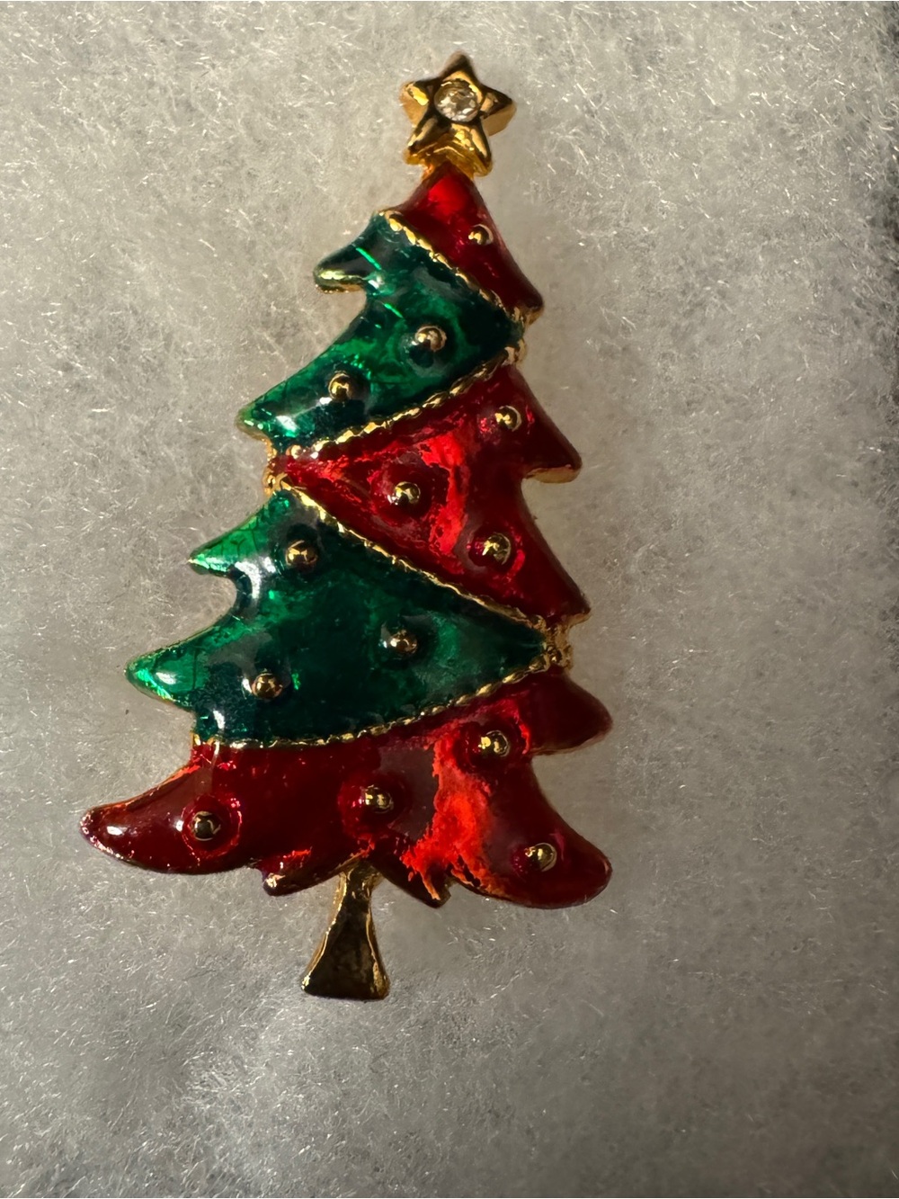 Vintage AAI Signed Red & Green Enamel Christmas Tree Brooch Pin